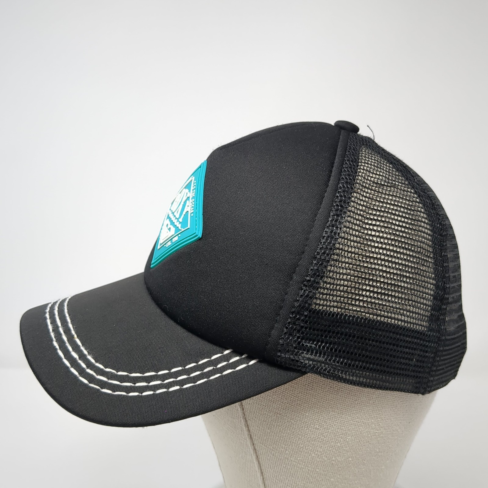 Roxy Patch Snapback Mesh Back Trucker Hat Black O… - image 3