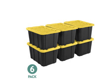 Sterilite Large Storage Bin, 27 Gal Durable Plastic, Black Yellow, 6 Pack