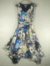Simple Vera Wang Dress Womens Size XS Floral V-Neck Sleeveless Elastic Waist
