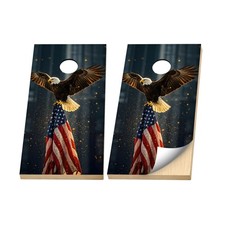 Premium Cornhole Vinyl Wrap- 3M Decal - Patriotic Bald Eagle American Flag USA