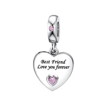 Best Friend Friendship I Love You Pink Heart Birthday Dangle Charms Compatible w