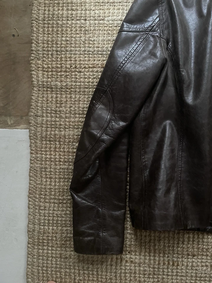 A Raspini Mens Leather Moto Jacket Brown Vera Pelle L - XL Italy - Image 4 of 4