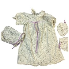 Vintage Doll Baby Girl Floral Nightgown Set Bonnet Bloomers Purple Calico Lace