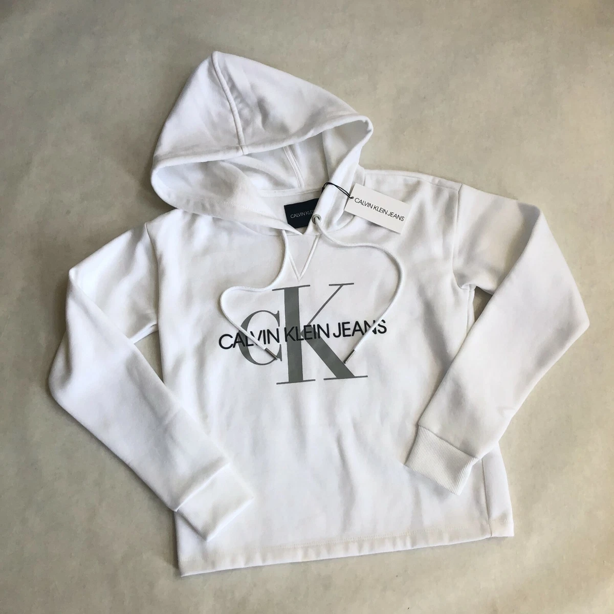 NWT Women's Calvin Klein Jeans Sweatshirt Logo CK Hoodie White XS | eBay