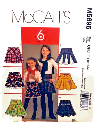 #M5696 McCalls girls pleated skirt sewing pattern size 7-14