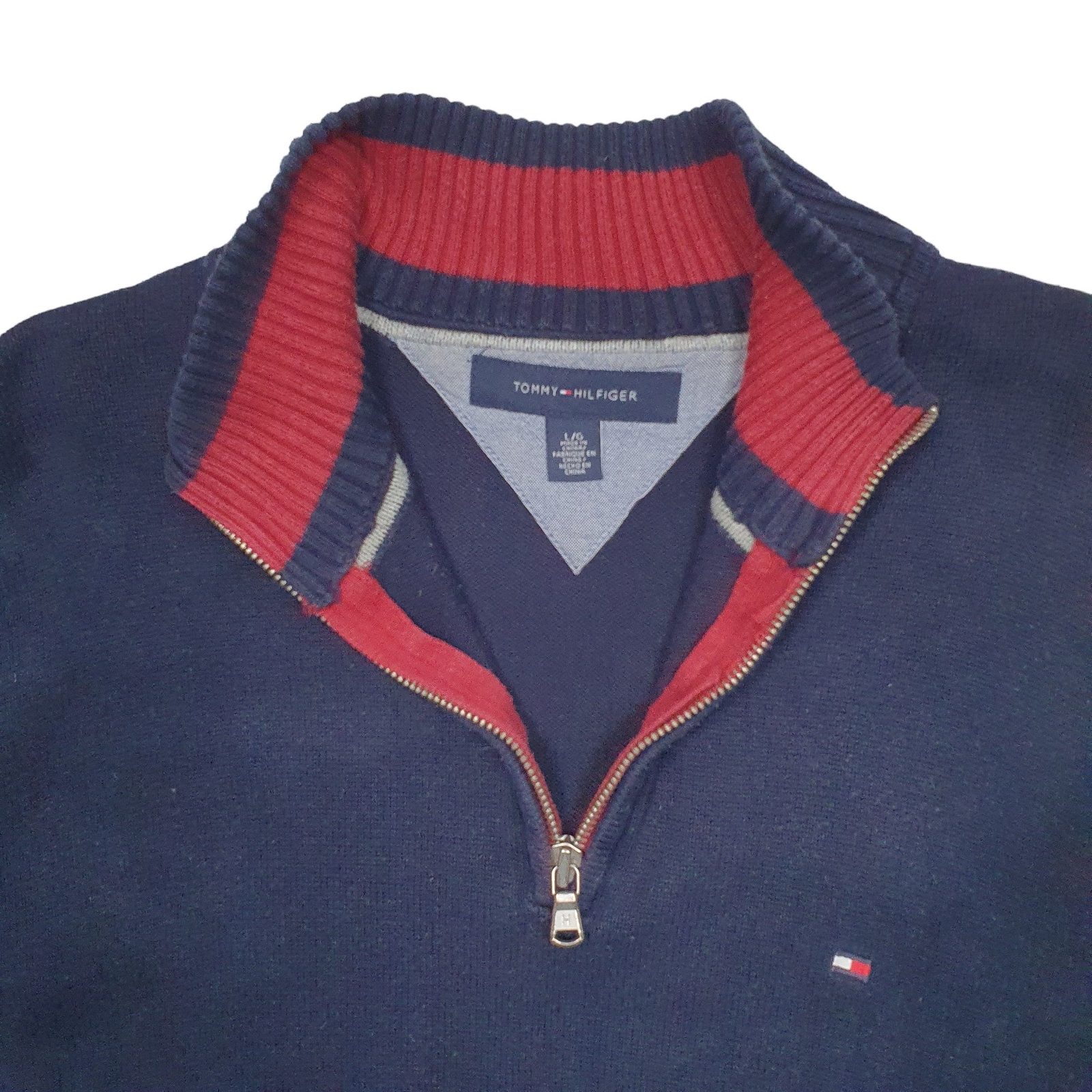 TOMMY HILFIGER 1/4 Quarter Zip Knit Jumper Sweatshirt Mens L image 2