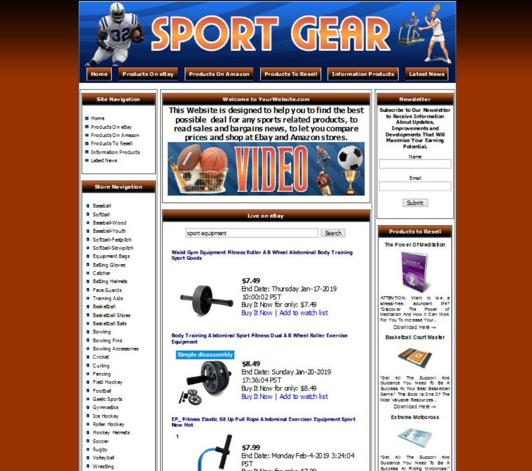 SPORT GEAR WEBSITE FOR SALE. FREE Domain Name. eBay