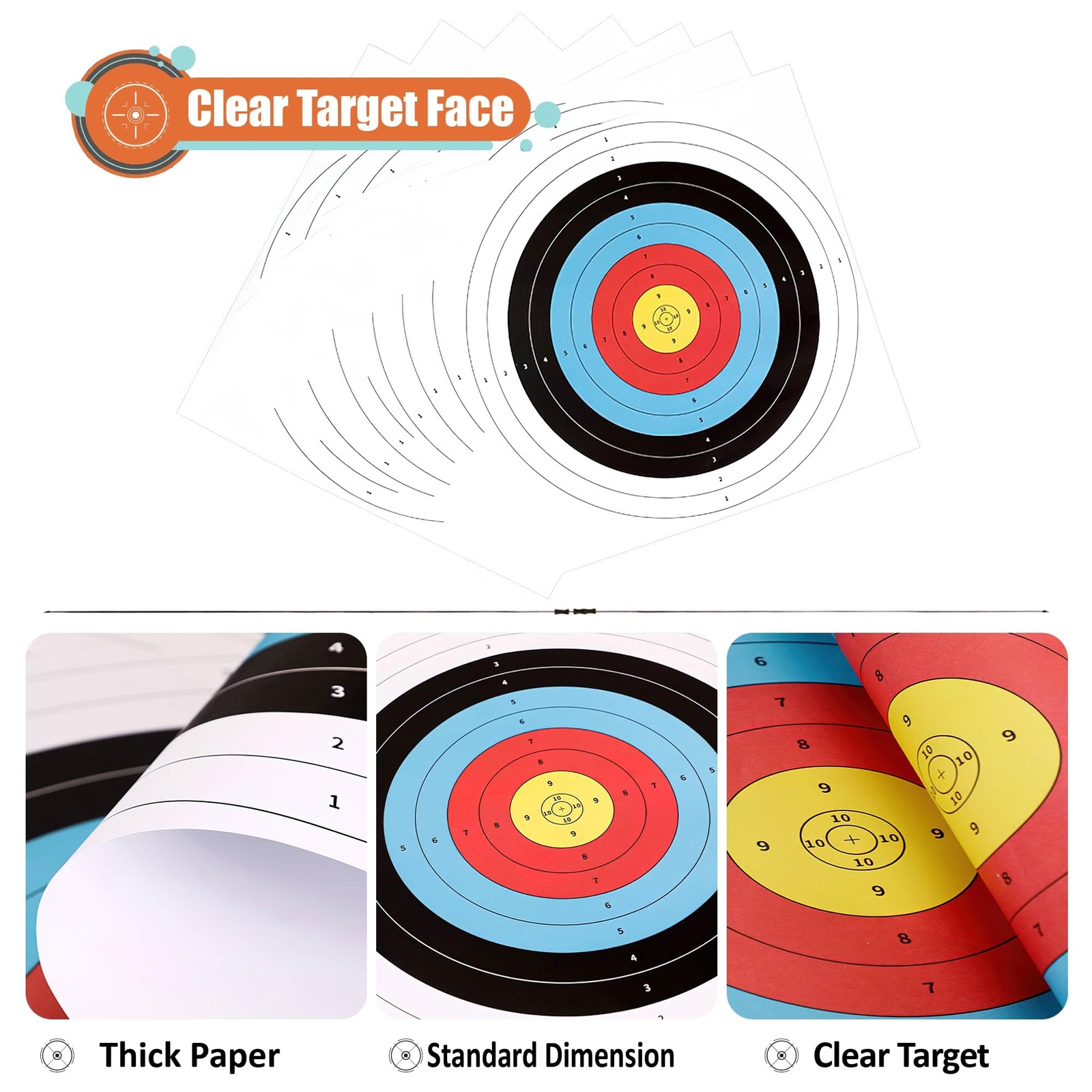 Archery Targets Paper, 20pcs/50pcs Bow and Arrow for Hunting(10 Rings,16x16in)