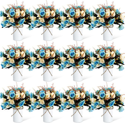 Teal Artificial Rose Centerpieces with Vases - 12 Sets for Events & Parties