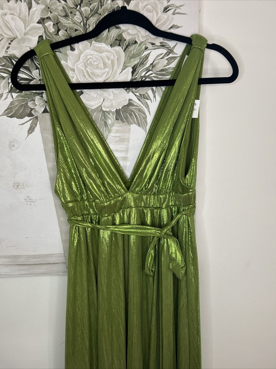 Sincerely Jules Green Cocktail Maxi Dress Deep V Womens Sz S NWT