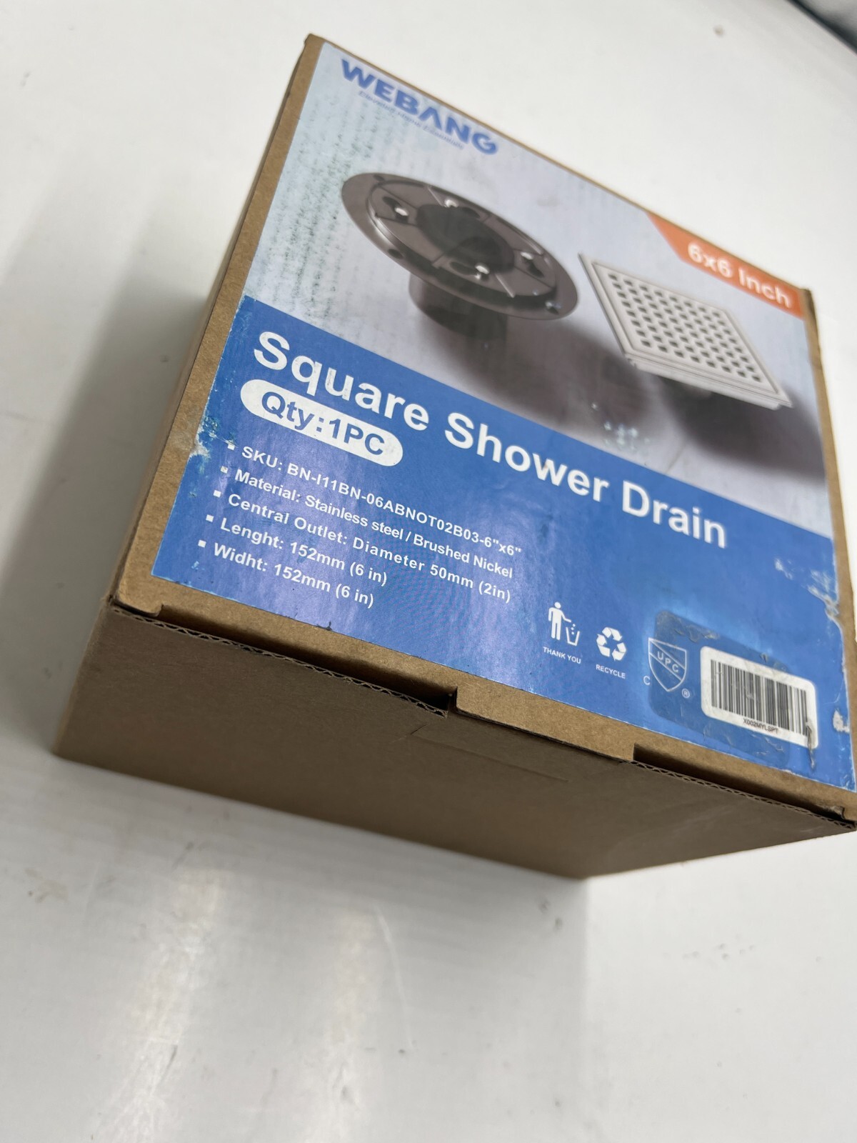 QTY 2 Webang 6x6 Inch Square Stainless Steel Shower Drain Brushed Nickel