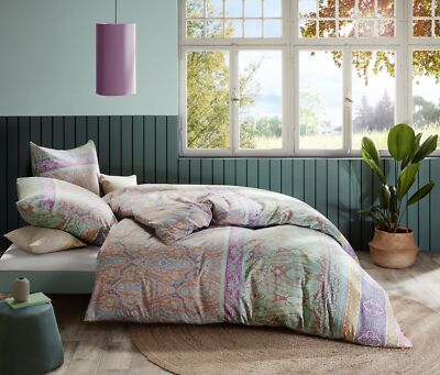 Fleuresse Mako-Satin Bettwäsche 155x220 Ornamente Paisley mint lachs 114128-15