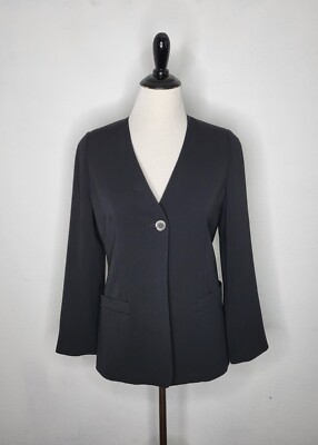 MAX MARA Jacket Women's Size US6 EU38 V-neck Collarless One Button Blazer Black