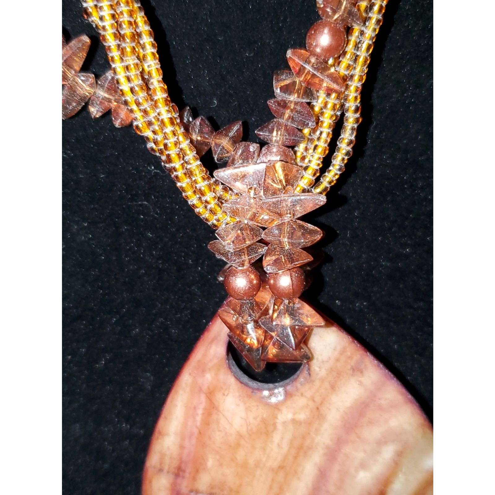 Beachy Statement Shell Necklace Amber Colored Bea… - image 5