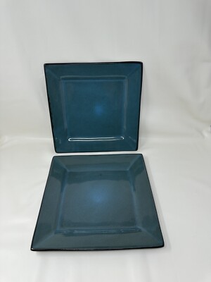 Gibson Elite Kiesling Square Dinner Plates Turquoise 10 3/4 Inch Set Of 2