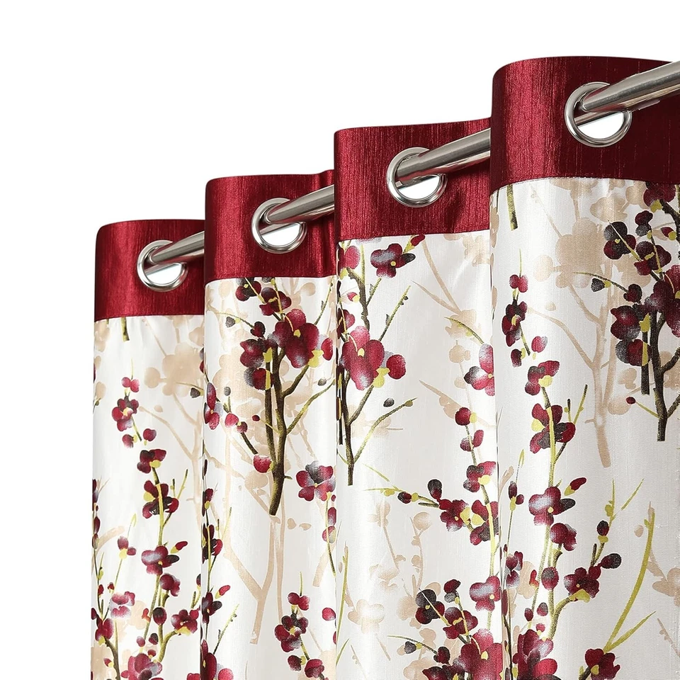 Juego de 3 cortinas de ventana de puerta con ojal sombreado floral de 7 pies granate Foto 3 de 4