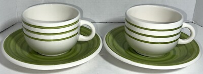 La Primula S R L Italy Green Striped Coffee Cocoa Tea Soup Mug Cup Saucer Plate
