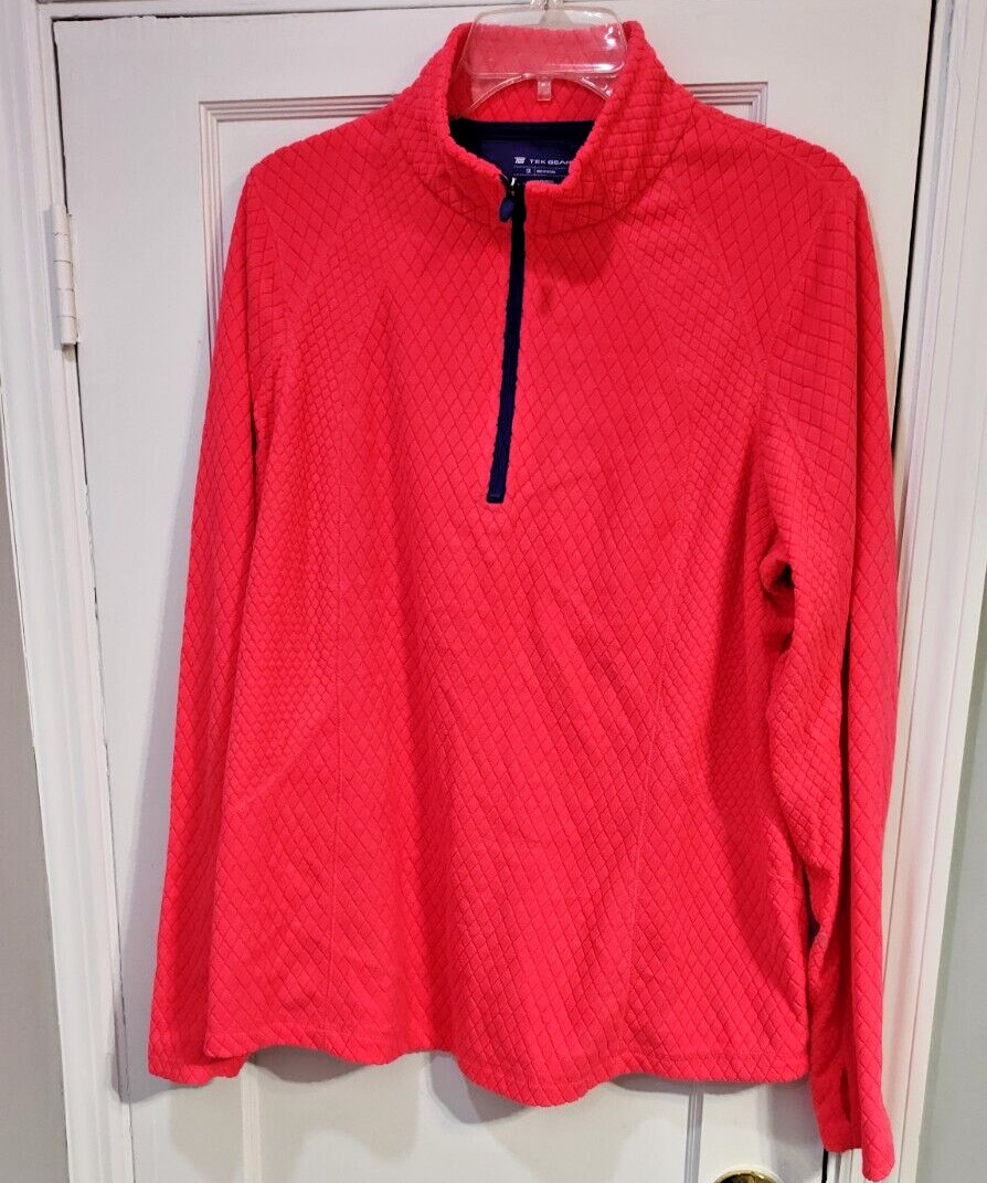 Women’s Tek Gear Pullover 1/4 Zip Neon Pink Waffle Long Sleeve Sz 1X