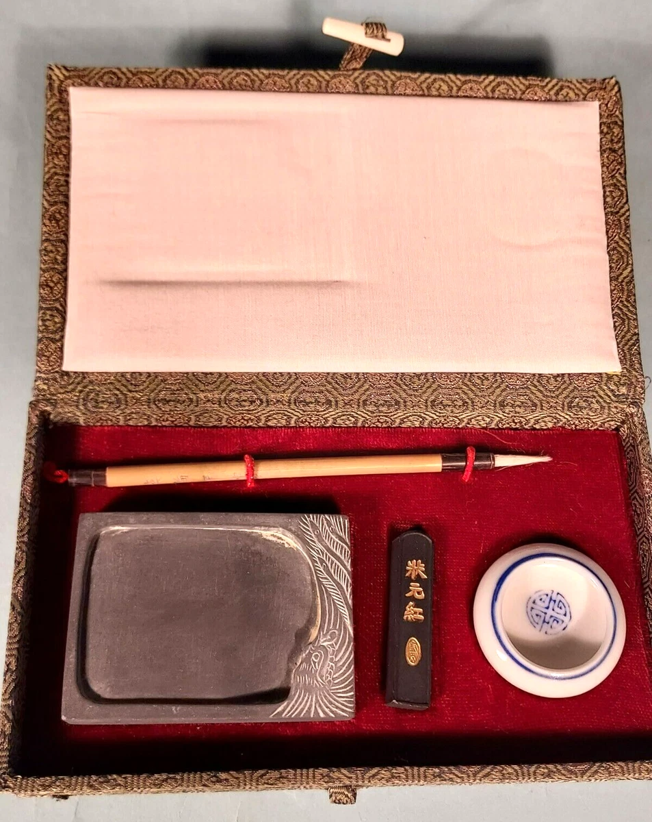 Vintage Chinese Calligraphy Set Asian Original Brocade Silk Box Unused New