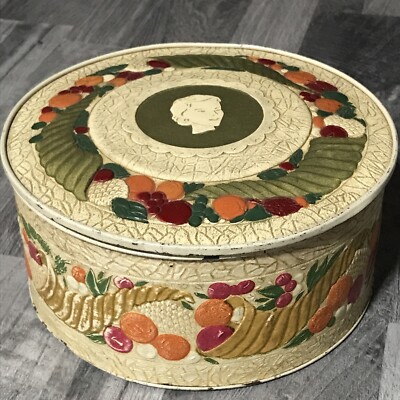 Smith Crafted Chicago Jane Parker Cameo Tin Cornucopia Fruit Metal Container W17