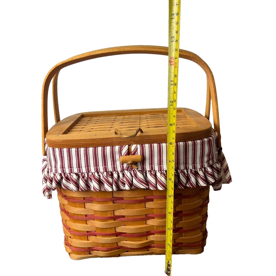 Cesta de picnic Longaberger tapa de madera con bisagras y cierre forro de tela y plástico 97 Foto 2 de 4