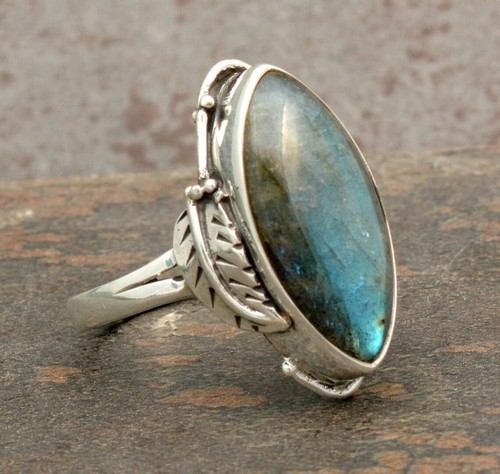 Fire Labradorite Ring Handmade Ring 925 Sterling Silver Boho Ring Vintage Ring - Picture 3 of 10