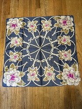 Vintage Carol Stanley Pure Silk Blue Floral Scarf W/ Scalloped Corner Stunning 