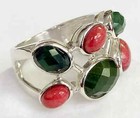 HSN Jay King Sterling Silver Pink Thulite & Green Jade Cluster Ring Size 6 — photo 2