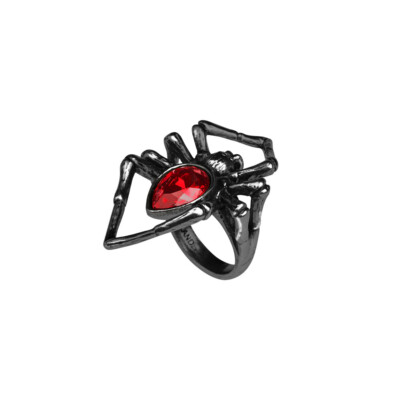 Alchemy Gothic Red Crystal Venom Black Widow Poison Spider Ring