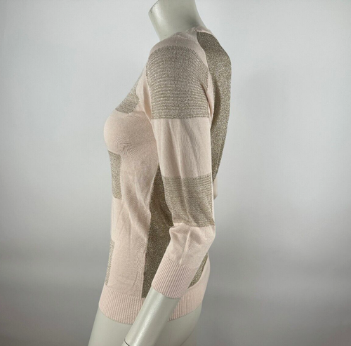 Ted Baker Metallic Striped Sweater Women 1 EUC Lightweight 3/4 Sleeve Pullover - Picture 4 of 13