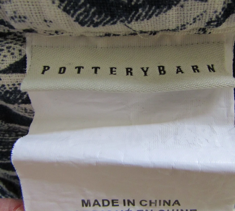 Edredón Pottery Barn azul y blanco Matine Toile lino algodón Queen Foto 2 de 4