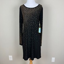 CeCe Dress Medium Black Gold Rhinestone Studded Sheath Whimsigoth Cocktail New