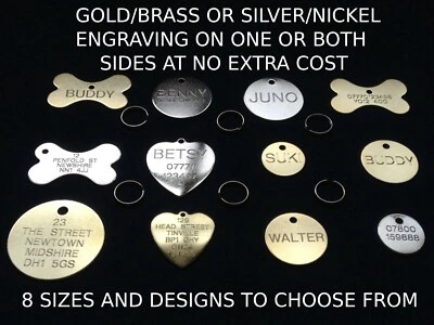 ENGRAVED DOG TAGS, PET DISC, CAT COLLAR ID TAGS, LARGE/SMALL PERSONALISED DISC