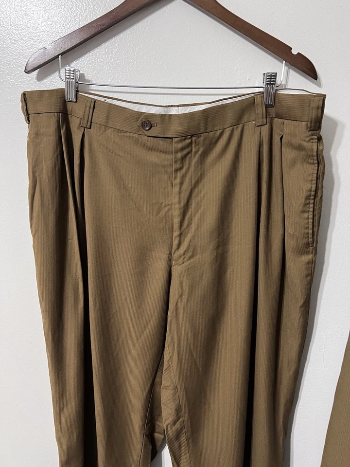 Y2K 90s FUBU Mens 46L Blazer 40 Pants Player 2 Pc Suit Golden Brown Pinstripe - Image 3 of 4