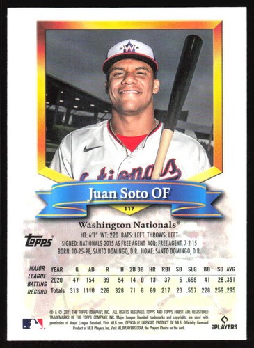 2021 Topps Finest Flashbacks Juan Soto #117 Washington Nationals - Picture 2 of 2