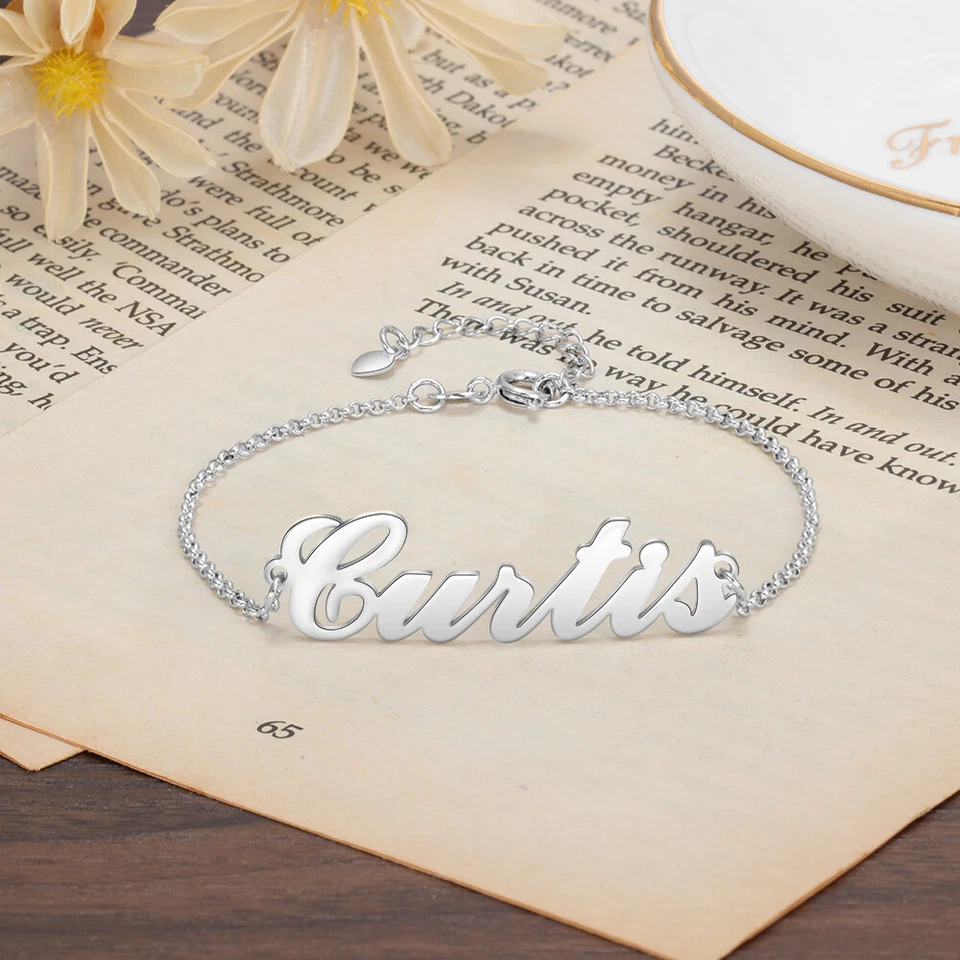 Pulsera con nombre personalizada para mujer dije cadena joyería para madre mejor amiga abuela niña Foto 2 de 3