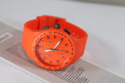 NEW Swatch Chrono WILD ORANGE Orange Date Number Dial Sports Mens