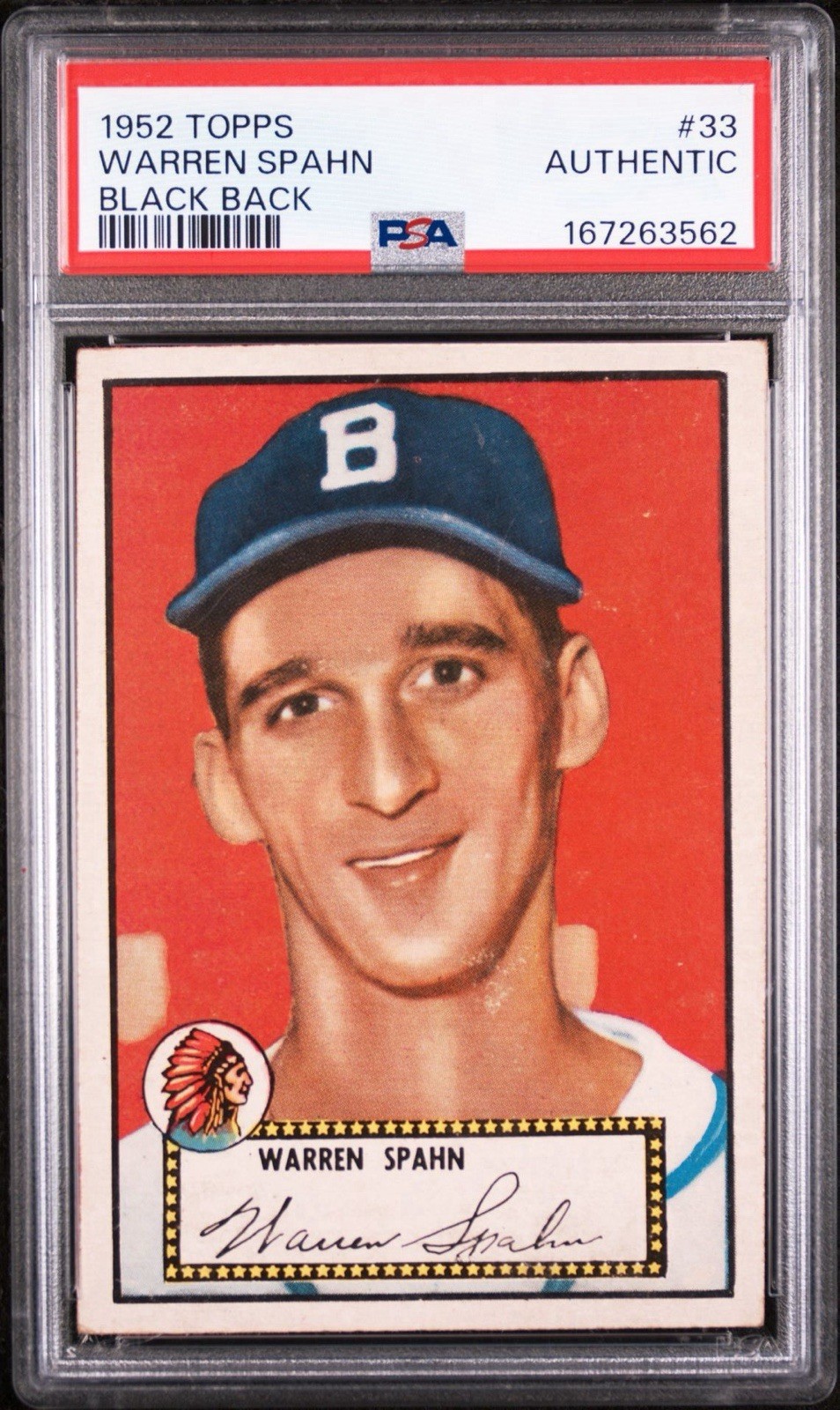 1952 Topps - Warren Spahn #33 Black Back PSA Authentic Perfect Coloring BRAVES!