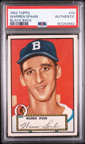 1952 Topps - Warren Spahn #33 Black Back PSA Authentic Perfect Coloring BRAVES!