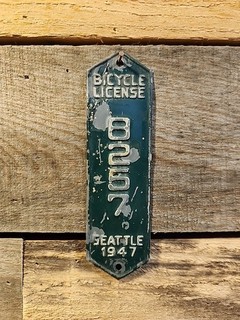 1947 Seattle Washington Bicycle License Plate 8257 Vintage Bicycle License Plate