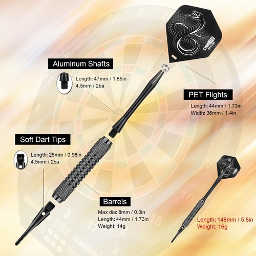 CUESOUL 16g Soft Tip Darts Set, Duurzaam, 6 Shafts, 3 Flights, 3 Barrels Slanke Hoes voor Elektronisch Dartbord, Professionele Soft Darts (STBS079