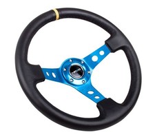 NRG Reinforced Steering Wheel (350mm / 3in. Deep) Blk Leather w/Blue Cutout