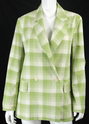 OTTOD'AME Green & White Cotton Plaid Woven Double-Breasted Jacket 44