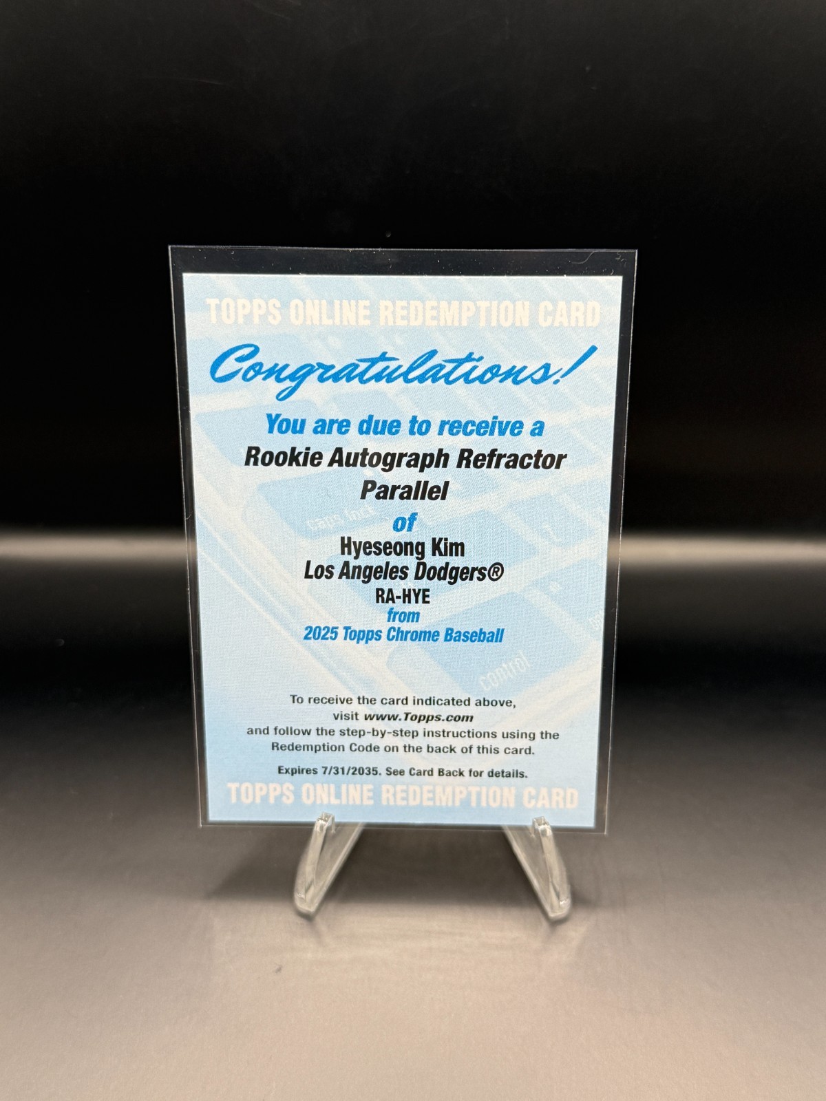 HYESEONG KIM 2025 TOPPS CHROME #RA-HYE ROOKIE REFRACTOR AUTO RC /499 DODGERS