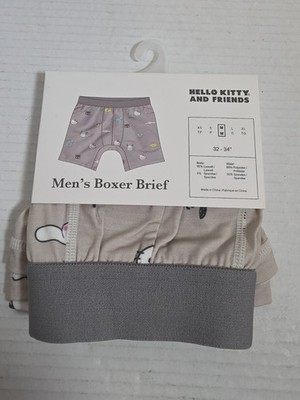 Hello Kitty and Friends Mens Boxer Briefs Sanrio Tan Grey Lyocell 