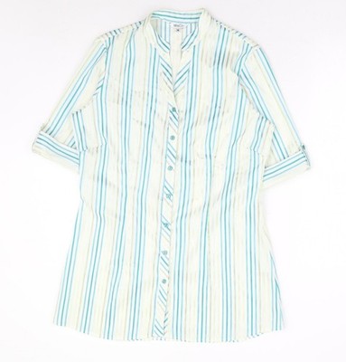 M&Co Damen blau gestreift Polyester Basic Knopfleiste Größe 14 V-Ausschnitt
