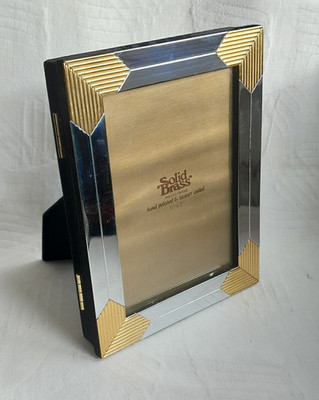 Vintage Fotorahmen SOLID BRASS Chrom/Gold 22x17x3 aufklappbar/Rarität Topzustand