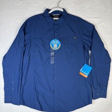 COLUMBIA MENS OMNI SHADE MEDIUM Blue Silver Ridge Long Sleeve Button Up