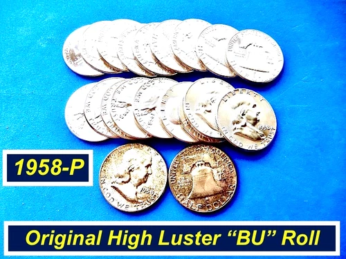 Original "BU" ROLL ➫ 1958-P Franklin's ➫ High Lustre ➫ Toned End Coins ➫ R158PP