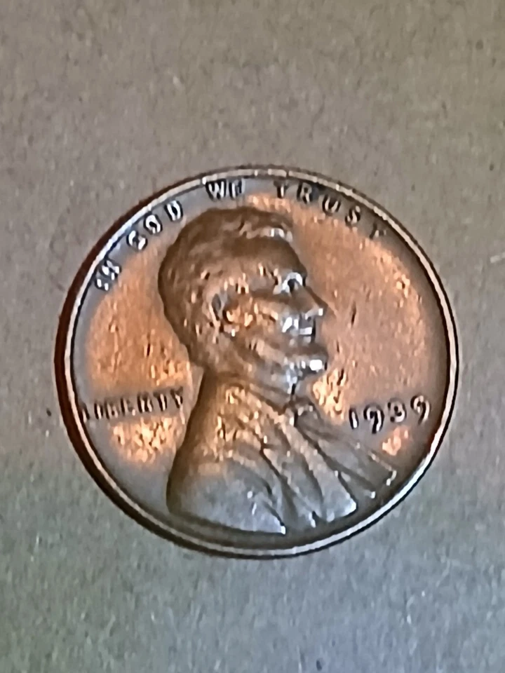Lincoln Wheat 1939 centavo de cobre sin marca de ceca L toque borde error Foto 2 de 3